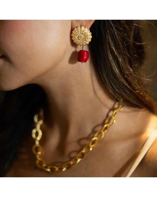 Ebru Jewelry Metallic Scarlet Aura Coral Dangle Earrings