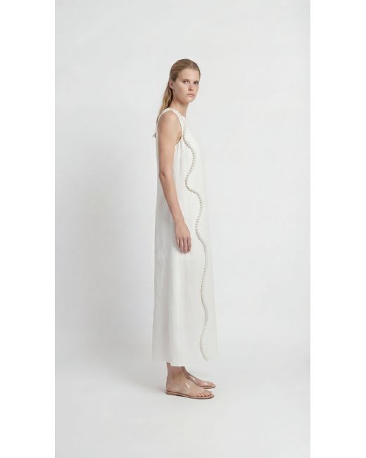 Muda Clothing Fz Llc White Pearl Linen Maxi Dress