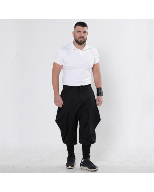 Metamorph Black Draped Harem Pants for men