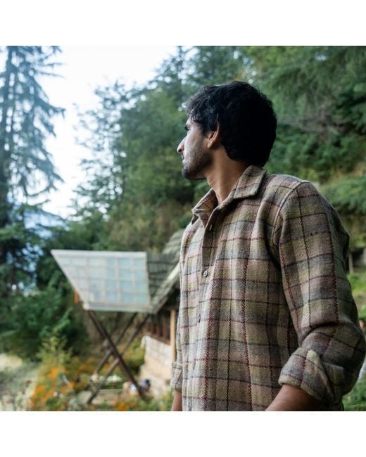 Charkha & Loom Brown Neutrals Sirius Plaid Shirt Shacket Checks for men