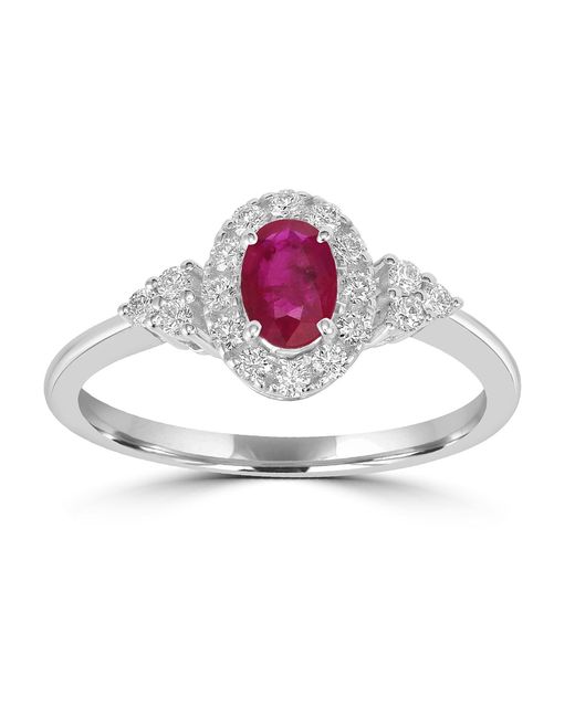 Artisan Multicolor Oval Ruby And Diamond Prong Halo Ring