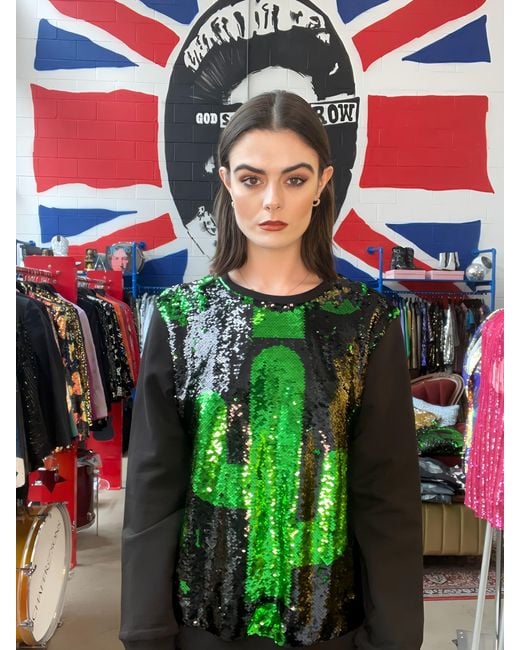 Any Old Iron Green Reversible Sequin Cactus Sweatshirt