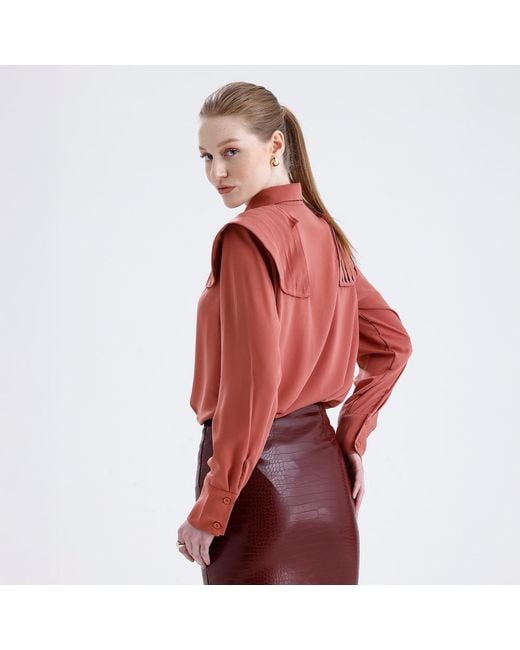 Maan Istanbul Pink Oversize Apricot Color Silk Shirt
