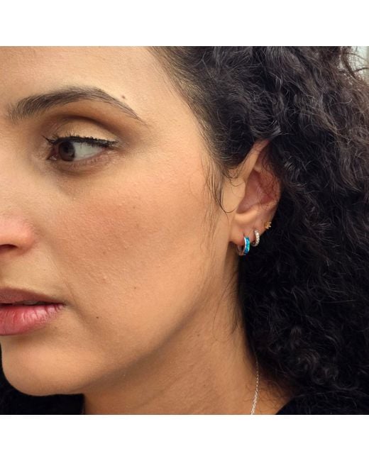 Harfi Blue Dainty Fire Opal Inlay Huggie Earrings