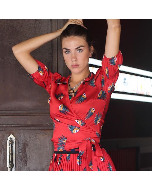 Lalipop Design Double-breasted Red Blouse With Eye Detailed Print