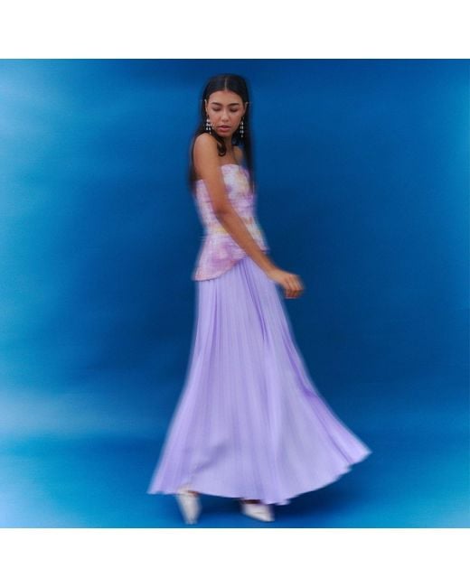 Justin Tong Purple Cascade Pleated Gown