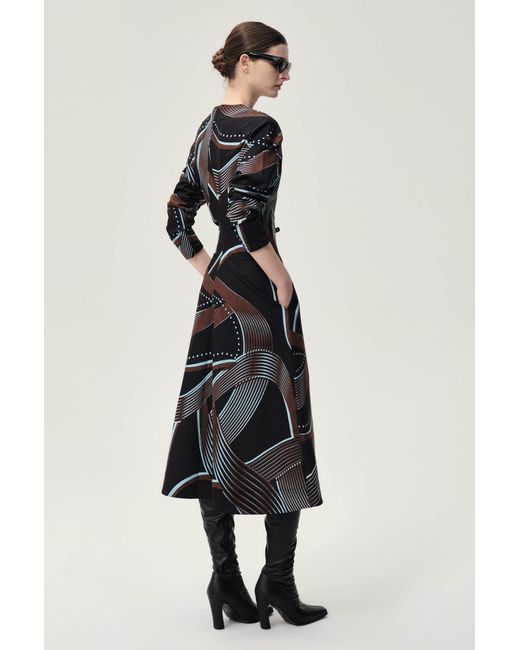 FRONT ROW SHOP Black Printed Draped-Waist Dress Multi