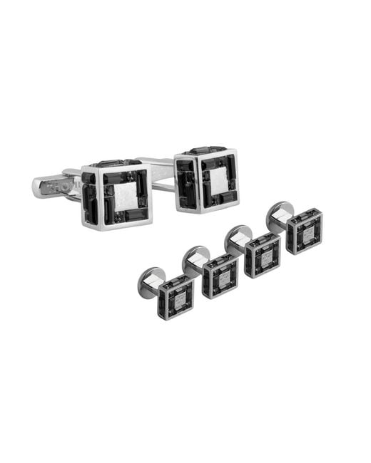 Tateossian Black Cube Shaped Cufflink Stud Set With Swarovski Elements for men