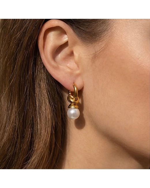 Divine Aria Metallic Pearl Knot Huggie Hoop Earrings
