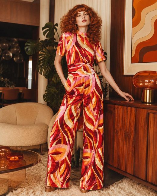 Julia Clancey Red Lydia Velour Jumpsuit Set