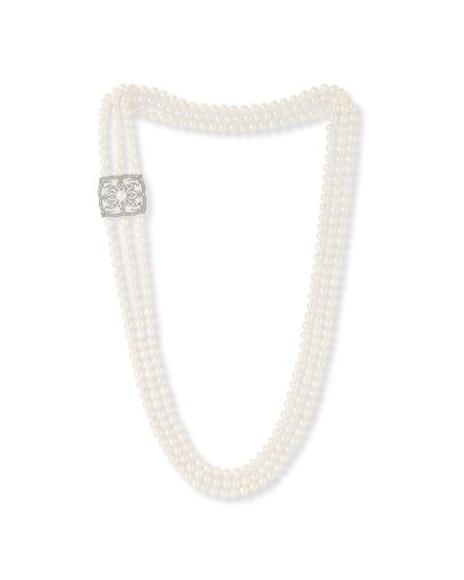 Pearls of the Orient Online White Gratia Triple Strand Cultured Freshwater Pearl Loop Necklace With Art Deco Style Feature