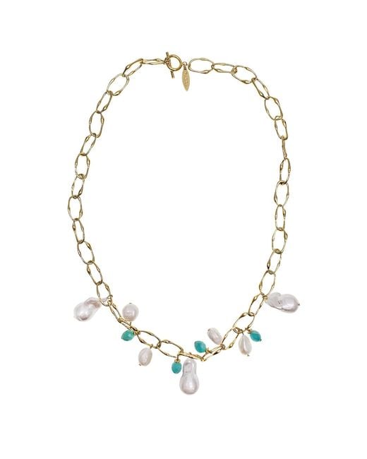 Farra Metallic Baroque Pearls With Amazonite Charm Chain Necklace