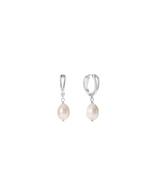 Vanhi White Freshwater Pearl Charm Hoops