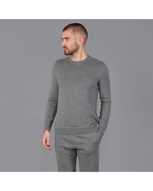 Paul James Knitwear Gray Midweight Cotton Beckham Knitted Sweatshirt for men