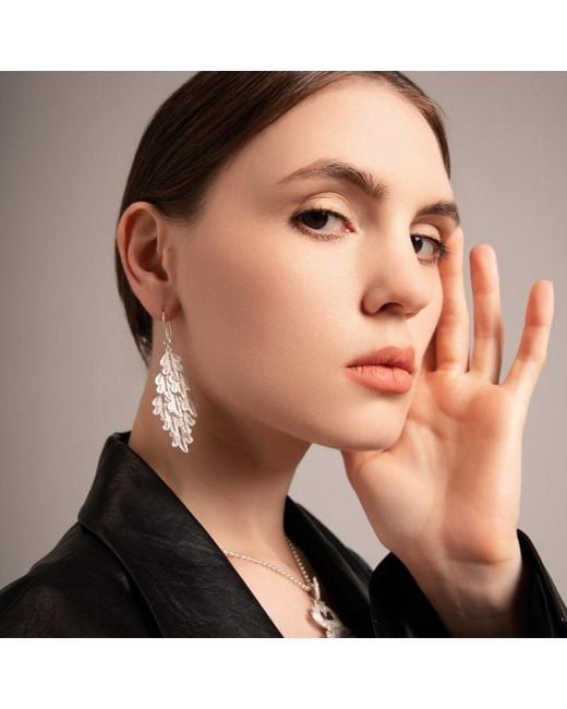 Far East Jewelry White Handcrafted Leaf Shadow Earrings