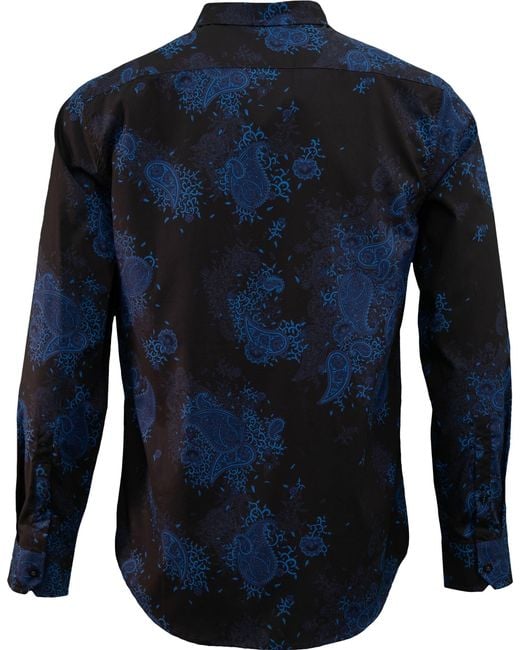 Lords of Harlech Blue Stretch Cotton Poplin Floral Dress Shirt for men