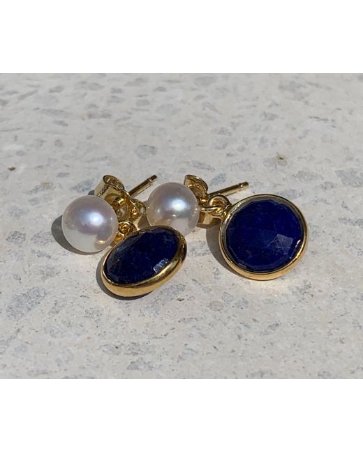 Pearls of the Orient Online Blue Nova Lapis Lazuli & Cultured Freshwater Pearl Drop Earrings