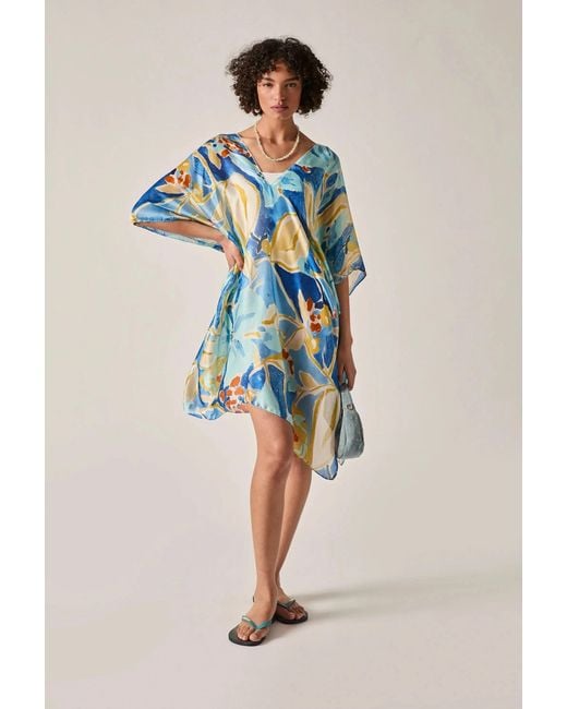 James Lakeland Blue Abstract Floral Kaftan