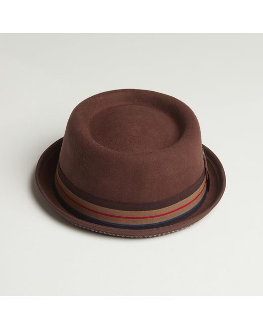 Dasmarca Hats Brown Nico Felt Skimpy Brim Short Brim Rude Boy Mod Style Porkpie Hat for men