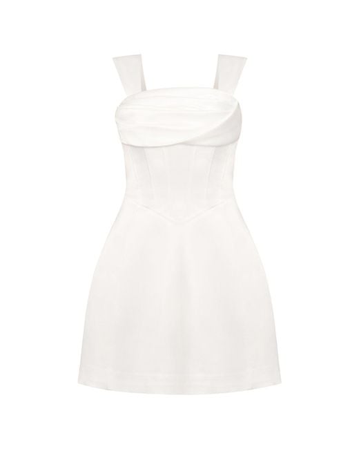Tia Dorraine White Gathered Bust Satin Mini Dress
