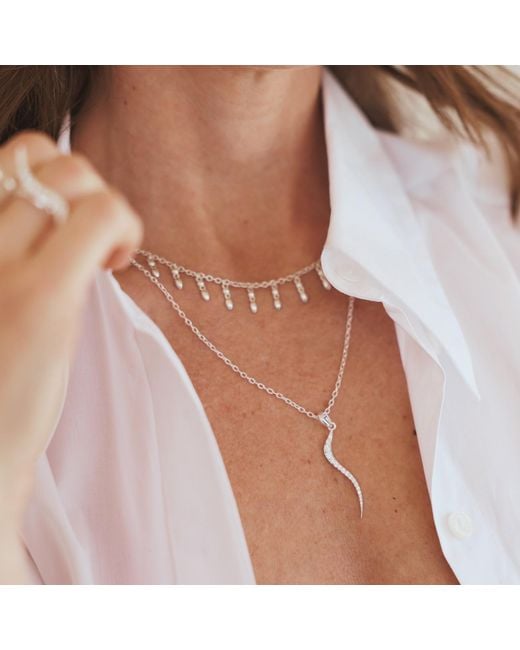 Linda Fiore Metallic Swirl Necklace With Clear Cz