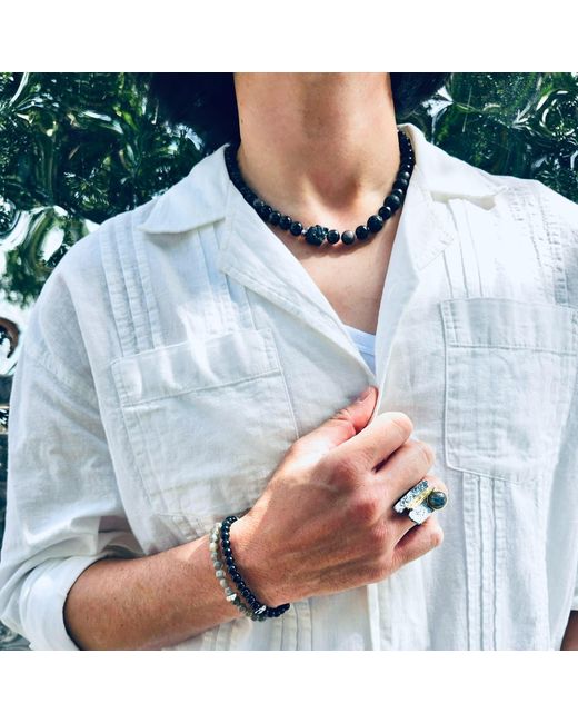 Farra Black Obsidian With Lava Stone Necklace for men