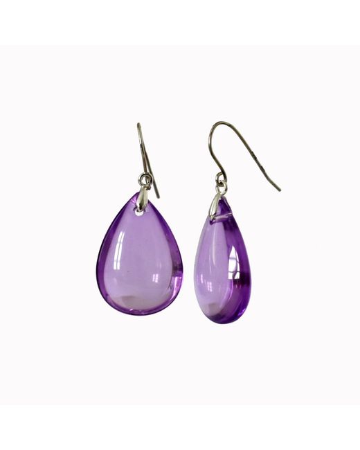Laura Daili Purple Neutrals Amethyst Glow Glass Teardrop Earrings