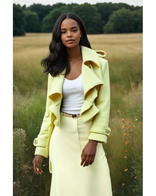 Hortons England Yellow Tweed Boucle Cropped Jacket