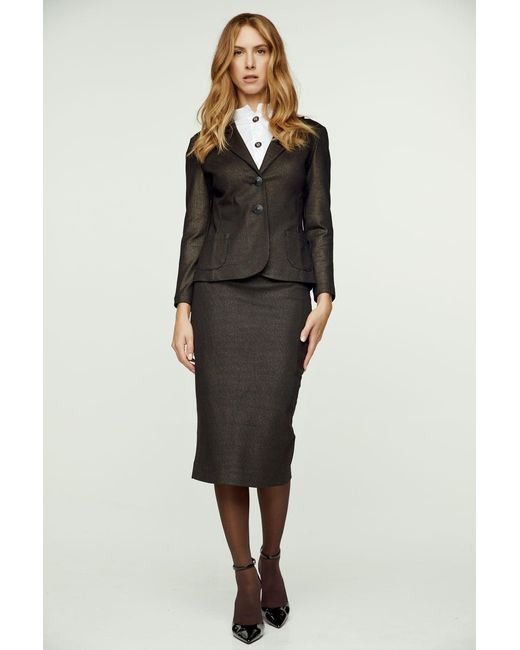 Conquista Gray Print Punto Di Roma Pencil Skirt With Slit