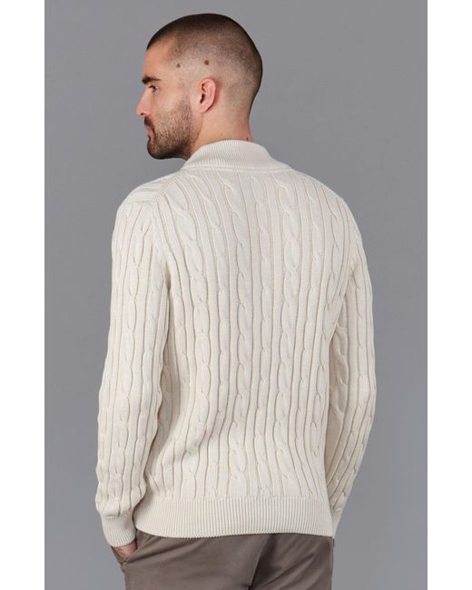 Paul James Knitwear Natural Neutrals Midweight Romano Cotton Cable Zip Neck Jumper for men