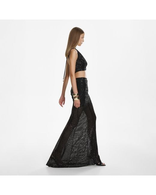 Lita Couture Black Sequin Ruched Maxi Skirt