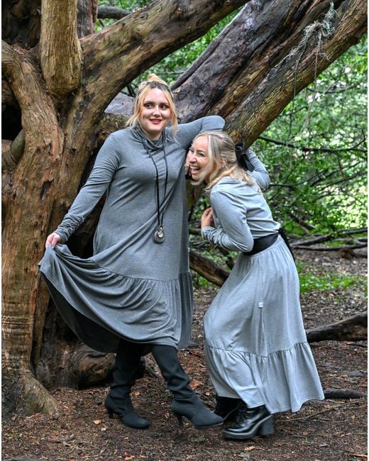 Frock Tales Gray Frock Midi Dress With Pockets