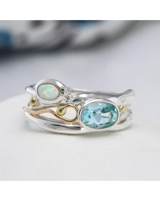 Isla Silver Blue Topaz & Opal Gemstone Ring