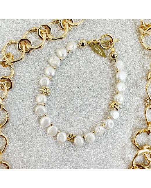 Farra Metallic Flower Petals Freshwater Pearls Bracelet