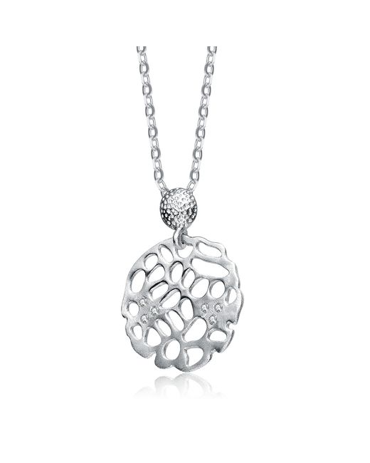 Genevive Jewelry Metallic Cubic Zirconia Sterling Plated Matte Brushed Filigree Pendant