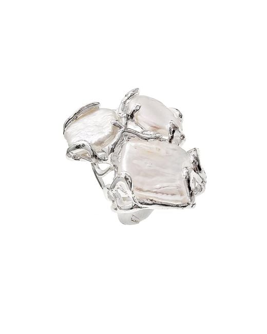 Farra White Baroque Pearls Statement Ring