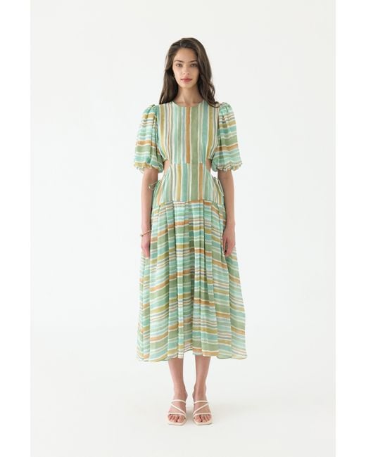We Are Kindred Green 【Last Chance】Kamil Puff Sleeve Midi Dress