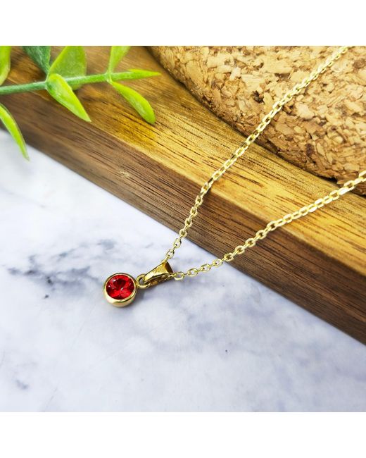 Harfi White Mini Round Garnet January Birthstone Pendant Necklace