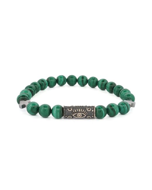 Ebru Jewelry Green Malachite & Sterling Unique Evil Eye Symbol Beaded Bracelet for men