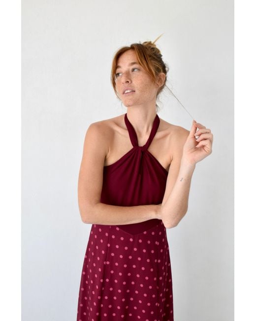 Mind Traveler Red Kala Burgundy Polka Dot Dress