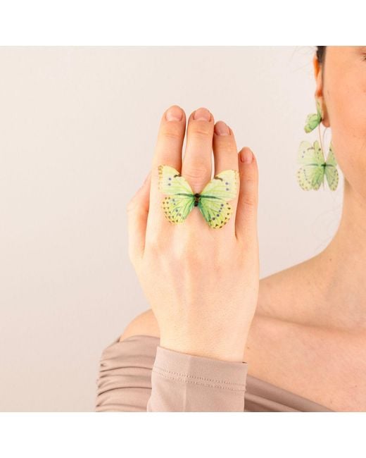 Oana Savu Green Sterling Mint Silk Butterfly Ring Adjustable Base Goddess Jewelry