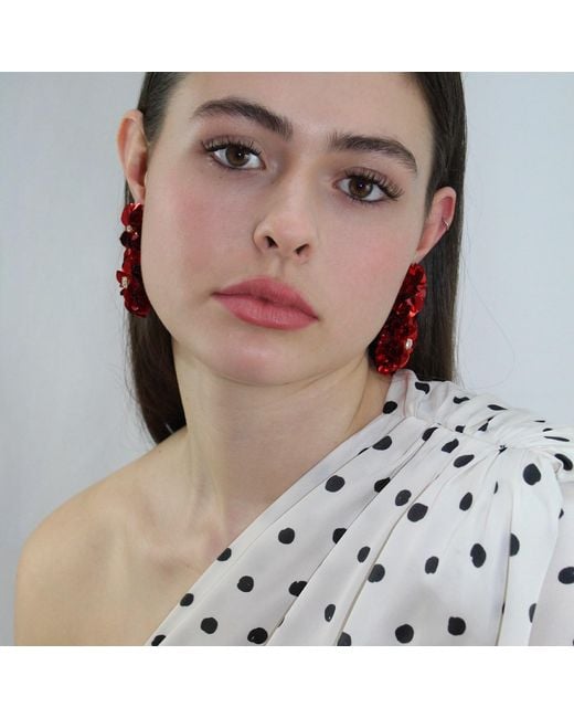 PINAR OZEVLAT Red Blossom Drop Earrings