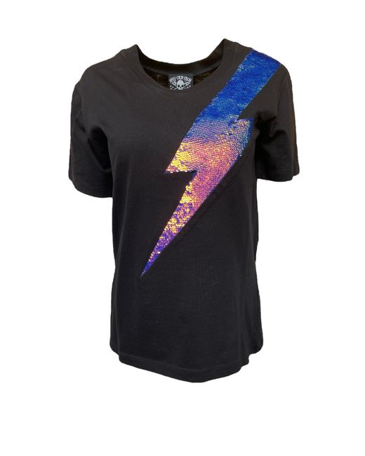 Any Old Iron Black Iridescent Oil Slick Sequin Lightning T-Shirt