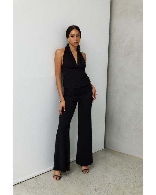 Why Mary Black Diana Cowl Halter Neck Jumpsuit