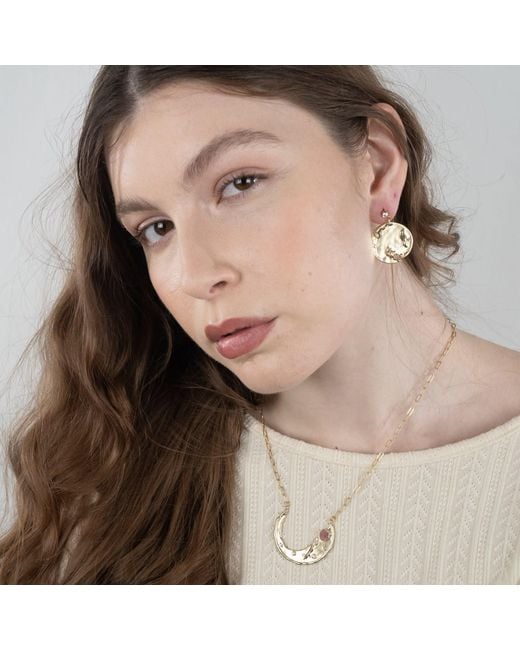 Rare Matters Jewelry Metallic Stellar Arc Crescent Strawberry Quartz Necklace