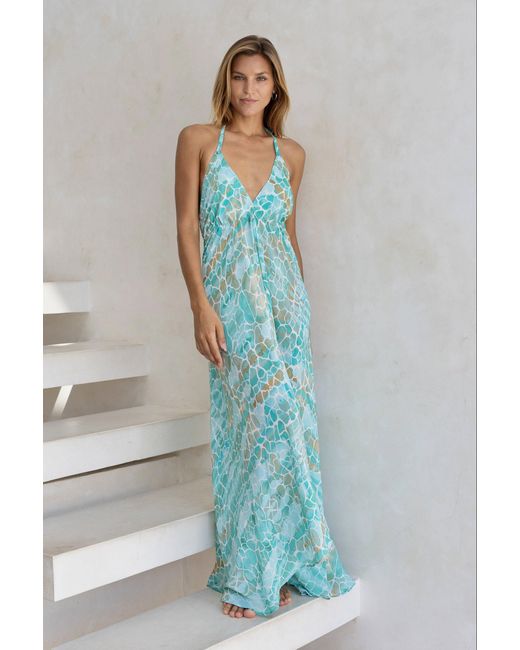 Sophia Alexia Green Aqua Pebbles Silk Ibiza Dress