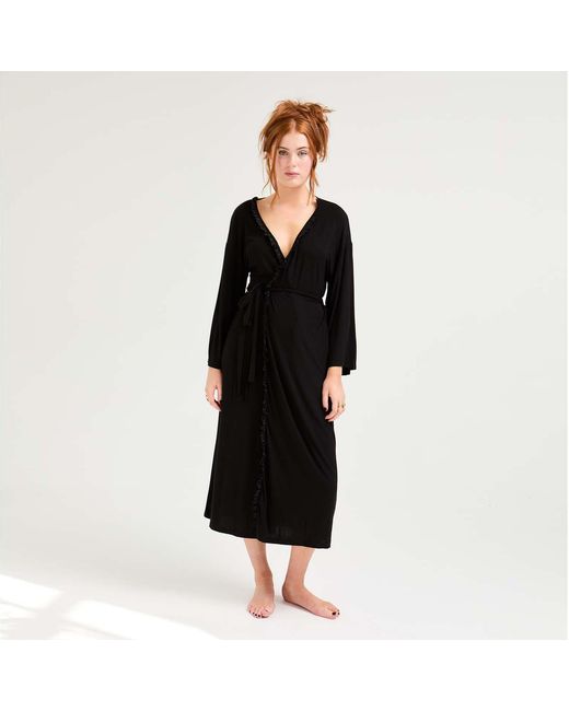 Pretty You London Black Bamboo Frill Kimono