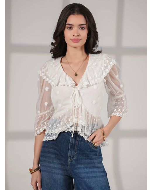Rose & Nancy White Samira Ivory Lace Blouse