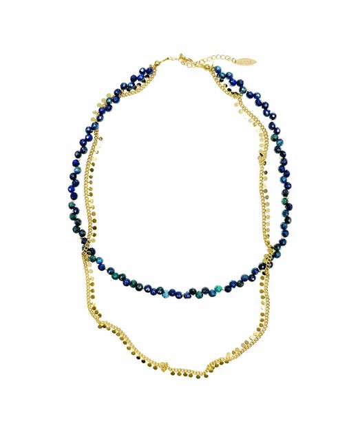 Farra Metallic Phoenix Lapis With Chain Double Layers Necklace