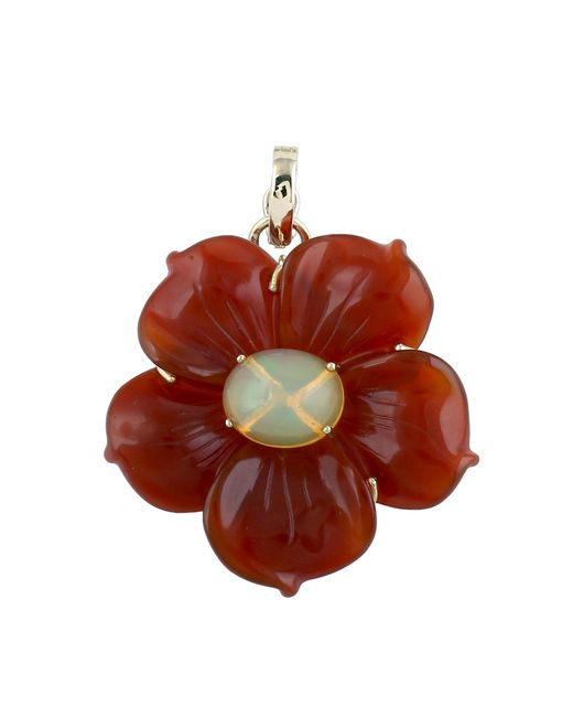 Artisan Red 14K Carved Onyx & Ethiopian Opal Flower Pendant